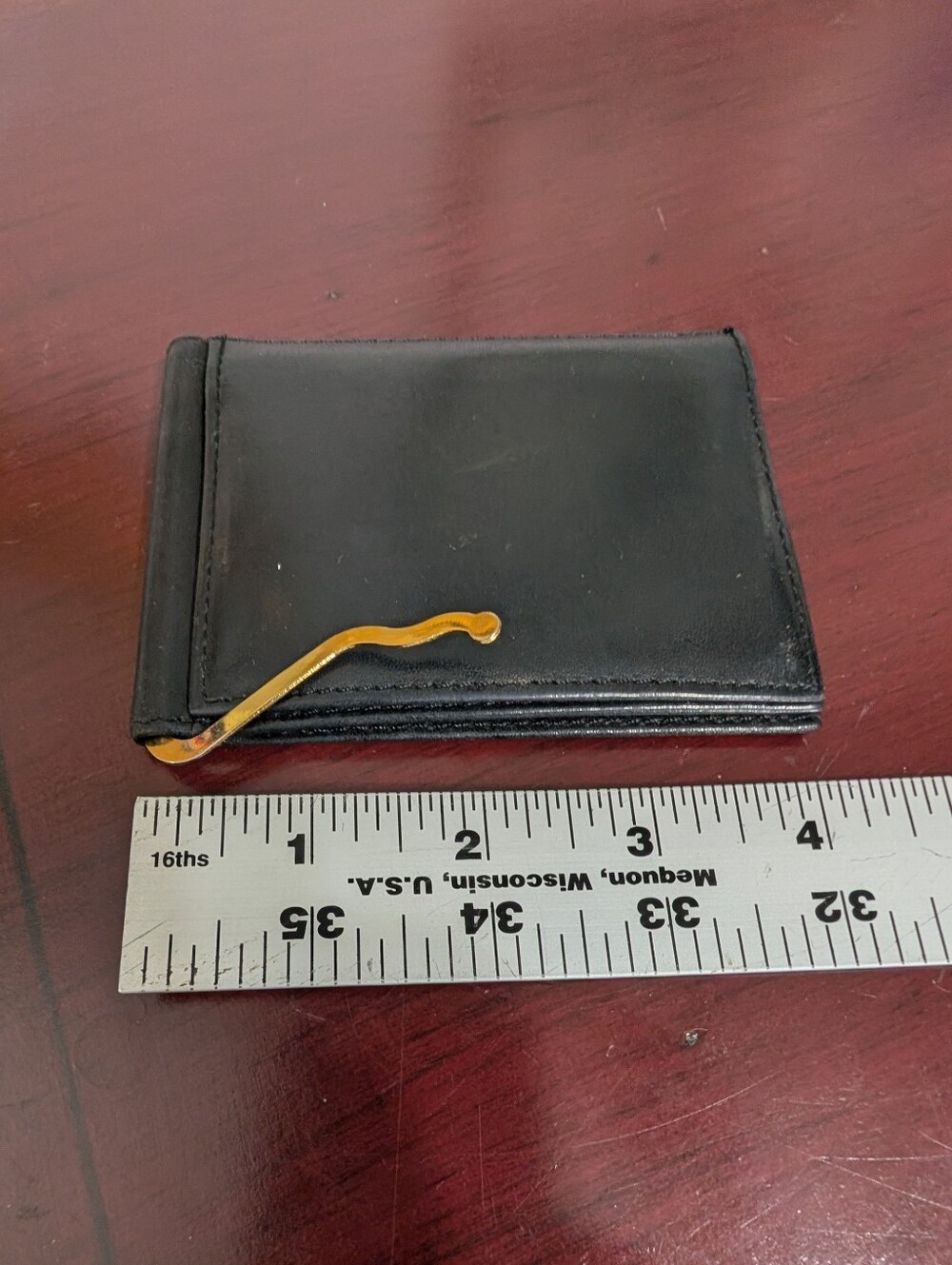 Men's Wallet WIlsons Leather Experts & Money Clip Gold Tone Trifold Black Unused